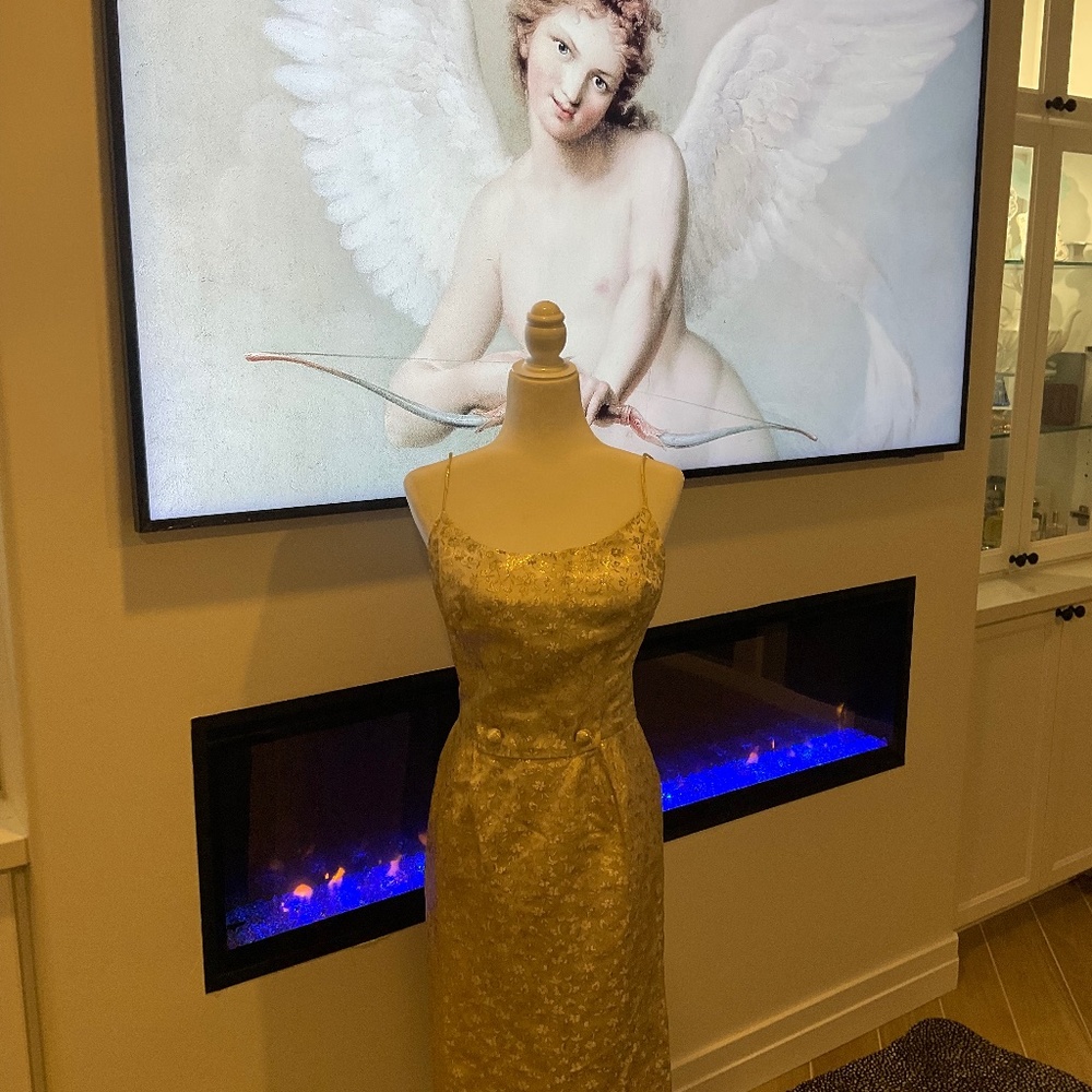 Gold Lame 2 piece vintage dress with matching jacket